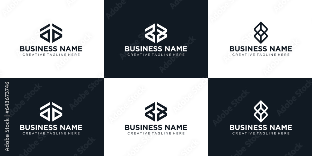Set of creative monogram letter A B logo design line abstract modern