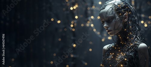 An artificially intelligent humanoid cybergirl thinks. Generative Ai. © MinixT