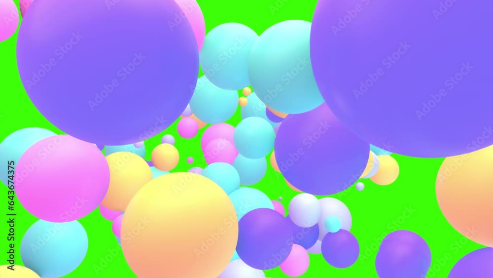 Colorful bouncing balls on green screen background animation.