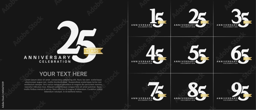 set of anniversary logo with white number and golden ribbon can be use for celebration