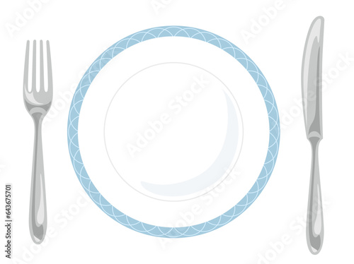 シルバーカトラリーとお皿の食事前のベクターイラスト／cutlery