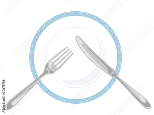 シルバーカトラリーとお皿の食事中のベクターイラスト／cutlery