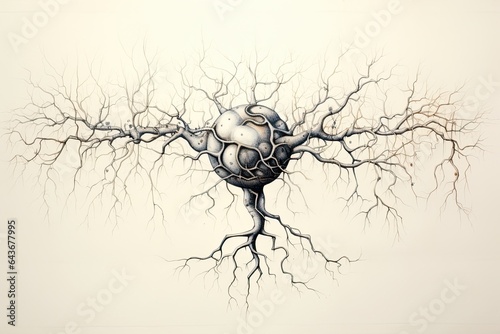 Brain Research Through Synapses and Neural Pathways, Black and White Abstract Neural Network Illustration