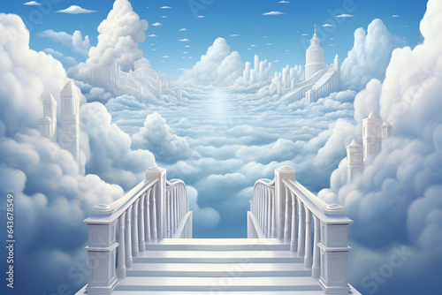 Cloud stairway to Heaven. Stairs in sky. Concept Religion 