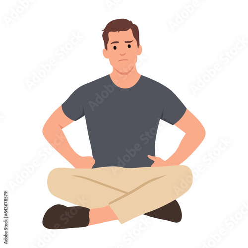 Young handsome man feeling confused and doubtful, wondering or trying to choose or make a decision sitting on the floor.