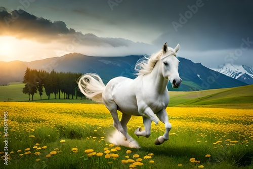 white horse in the field generated ai