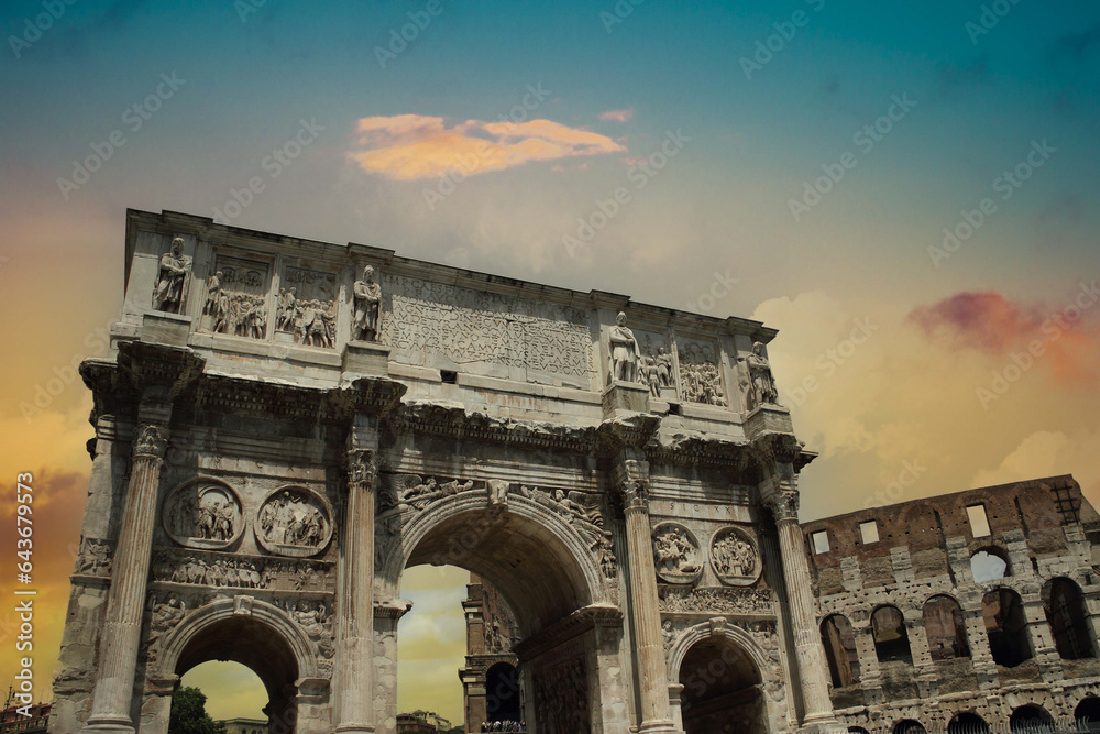 A triumphal arch built to honor Constantine's victory over Maxentius in Rome, Italy