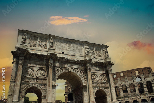A triumphal arch built to honor Constantine's victory over Maxentius in Rome, Italy photo