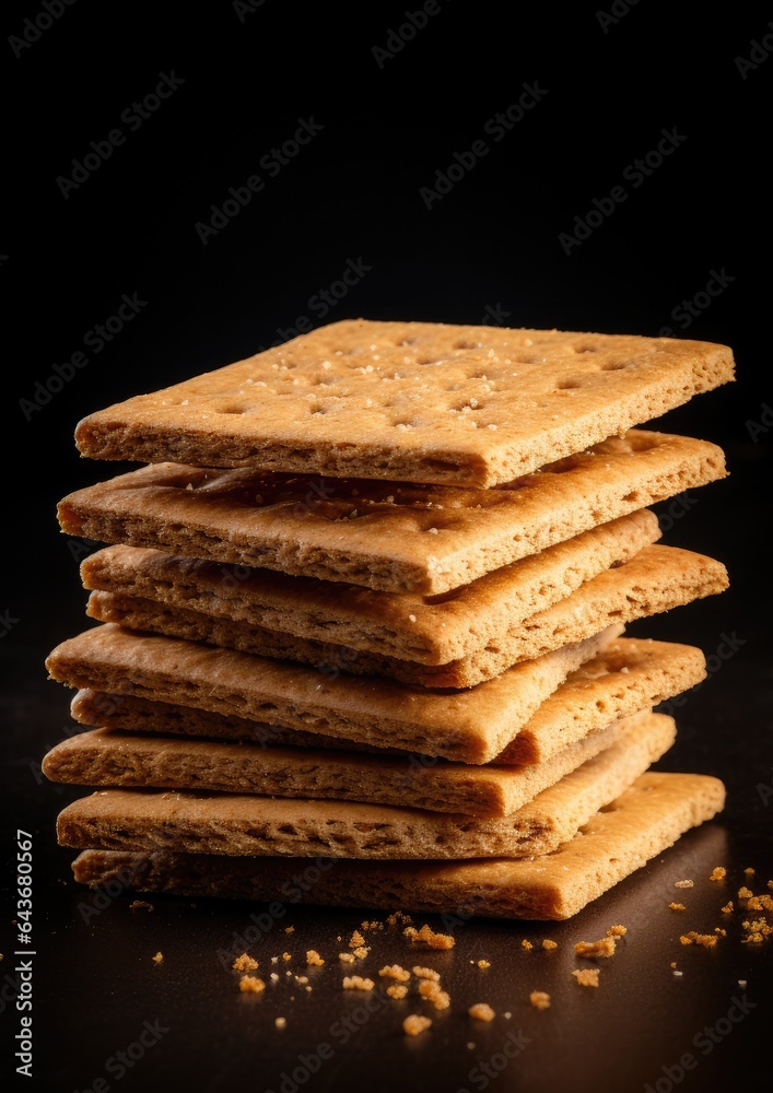 Crispy fresh crackers on the dark background. Generative AI. Crispy fresh crackers on the dark background. Generative AI.