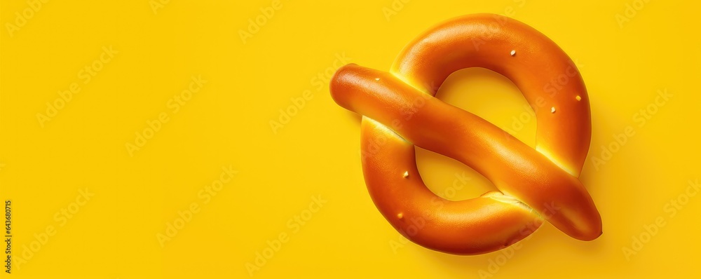 Isolated fresh pretzel on the yellow background. Generative AI. Isolated fresh pretzel on the yellow background. Generative AI.