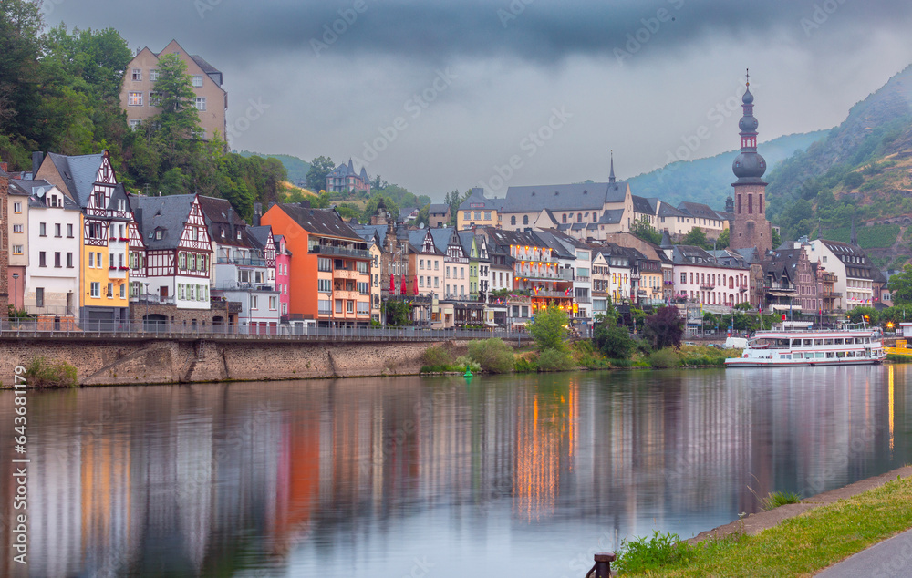 City embankment along the banks of the Moselle River in Cochem.