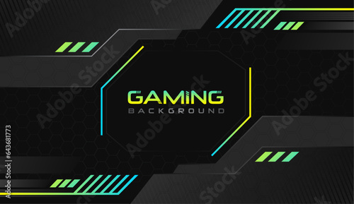 Abstract futuristic black and green gaming background with modern shapes