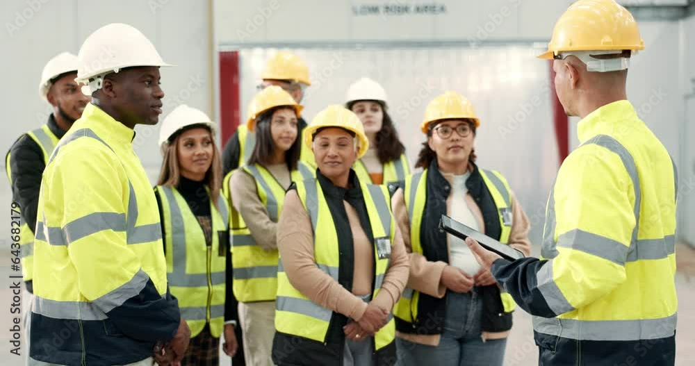 Engineering team, manager and tablet for construction site, planning and group management in building. Industry people, leader and contractor on digital tech and speaking of architecture design Engineering team, manager and tablet for construction site, planning and group management in building. Industry people, leader and contractor on digital tech and speaking of architecture design