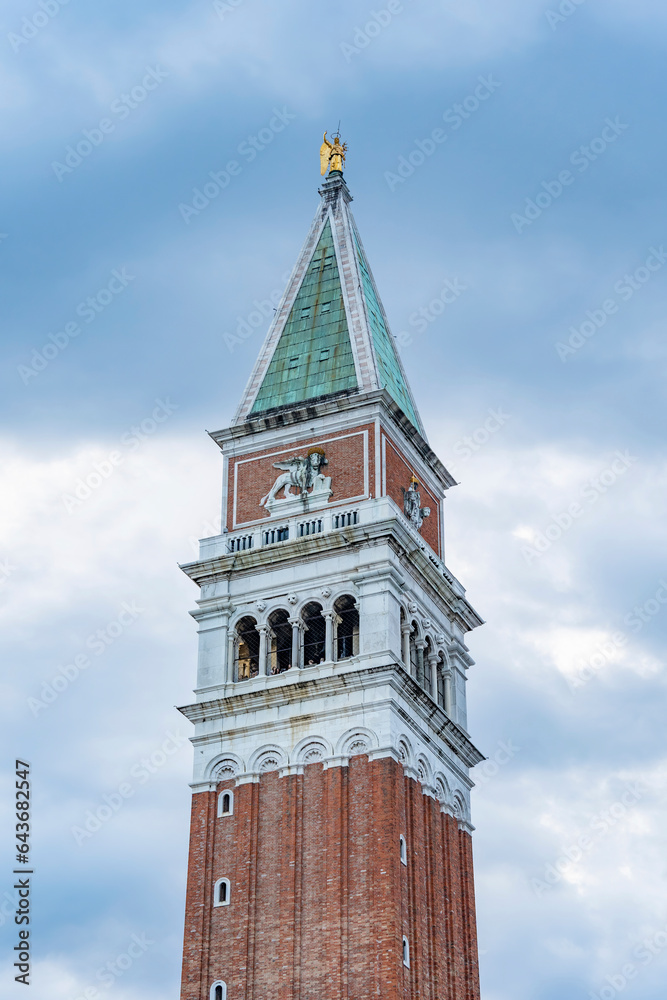 Architectural detail with St Mark's Campanile in Venice, Italy.
