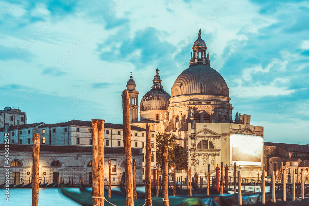 View over the Grand Canal with Basilica di Santa Maria della Salute in Venice.