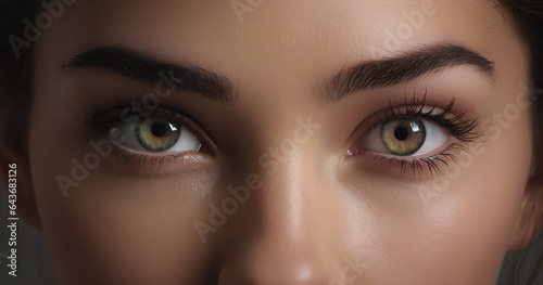 close up portrait of woman. Beautifully Groomed Female Eyes: A Close-Up View of Elegance and Beauty
