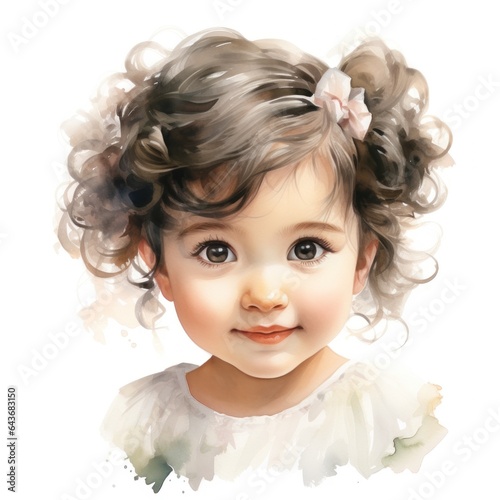 Little toddler girl portrait in style of watercolor painting, wall art poster