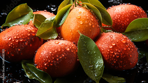 Fototapeta Naklejka Na Ścianę i Meble -  pile of fresh Mammee fruits texture with water spots, shot from a top view, healty food and active lifestyle background wallpaper concept