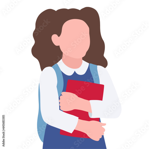 Vector illustration of cartoon schoolgirl with book and backpack in flat style