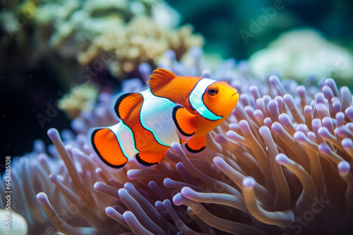 Fototapet A shot of a clownfish in the anemone