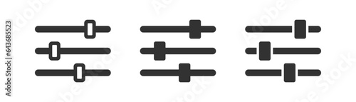 Filter icon. Music control signs. Setting volume balance symbol. Audio slider symbols. Sound level icons. Black color. Vector sign.