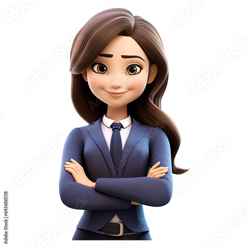 3D Cartoon businesswoman on transparent background. Generative AI