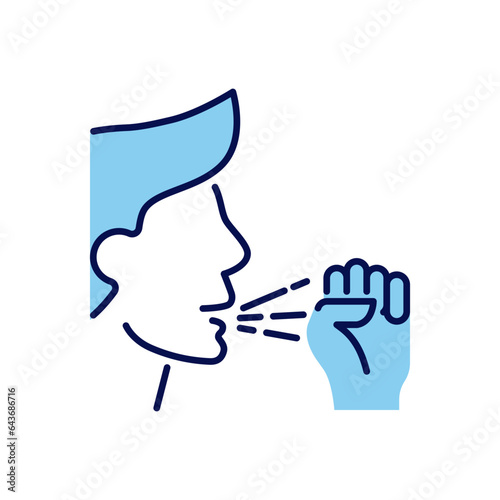 Cough related vector icon. Man coughs into a fist. Cough sign. Isolated on white background. Editable vector illustration