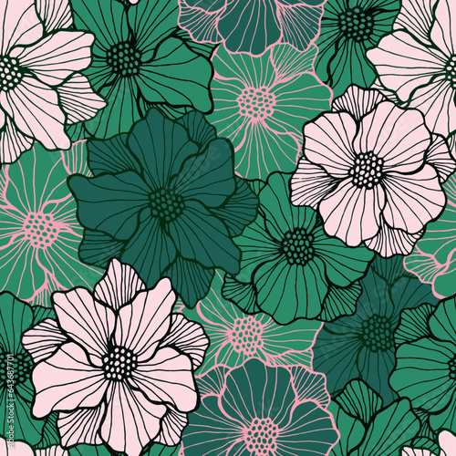 Delicate peony blossom endless design. Hand drawn bouquet composition. Peony ...