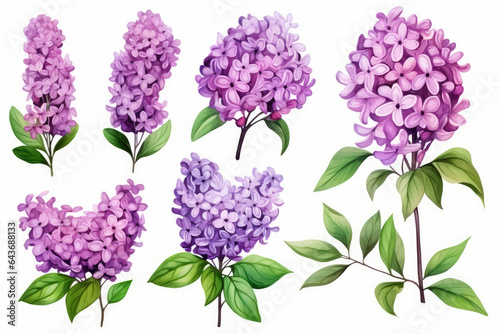 Watercolor image of a set of lilac flowers on a white background © Veniamin Kraskov