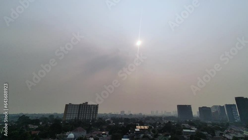 Panoramic view of Jakarta city air pollution from the top of the building