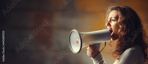 Woman using megaphone with empty space