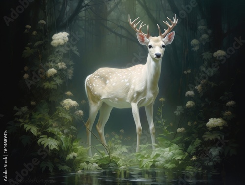 Graceful fawn, the embodiment of innocence, captured elegantly on a translucent backdrop, reflecting forest purity, made with Generative AI
