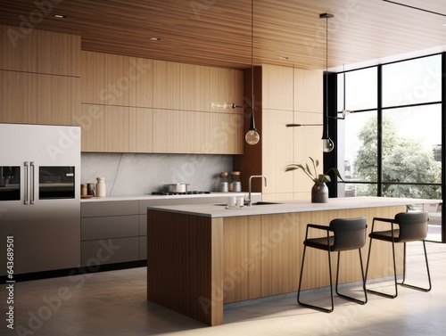 A pot with unpeeled potatoes stands on the worktop made of light - colored wood  the location is a modern kitchen with light - colored kitchen cabinets  a window can be seen in the background 