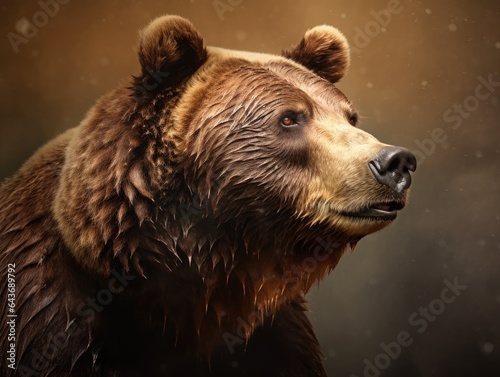 Majestic brown bear, a symbol of wilderness, poised elegantly on a translucent backdrop, embodying natural strength