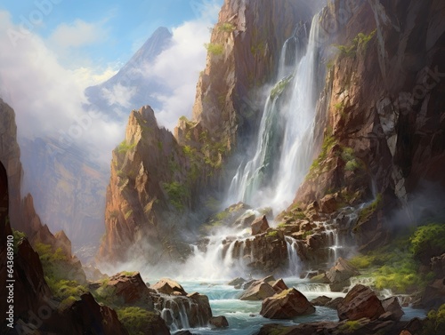 Majestic waterfall cascades down rocky cliffs  nature s awe-inspiring spectacl  made with Generative AI