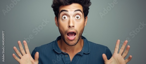 A young man surprised and a...