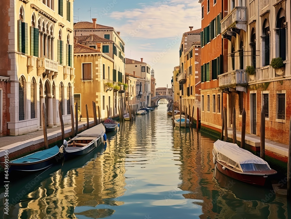 Tranquil canal lined with traditional houses, Venetian charm captured, made with Generative AI