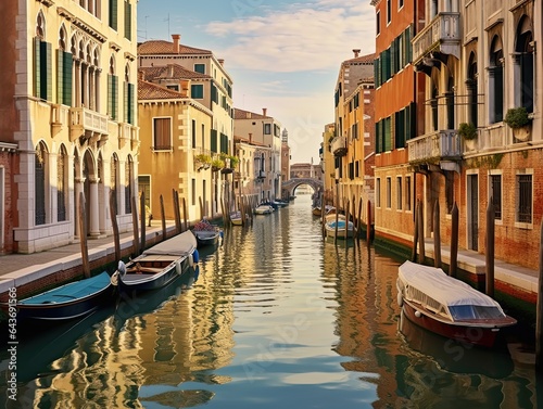 Tranquil canal lined with traditional houses, Venetian charm captured, made with Generative AI © Алексей Василюк