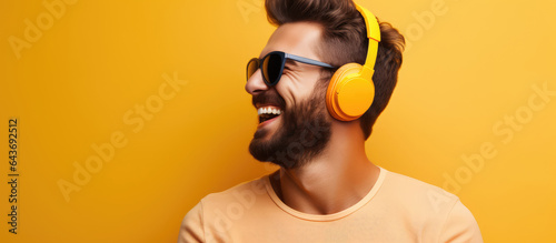 Attractive guy enjoying mus...