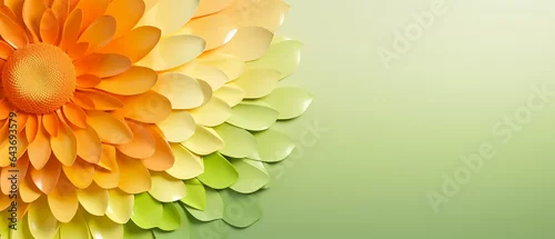 Panel kuchenny z motywem Abstrakcyjne żółto-zielone tło z kwiatem 3d - płatki nagietka lub żonkili. Render 3d pod baner