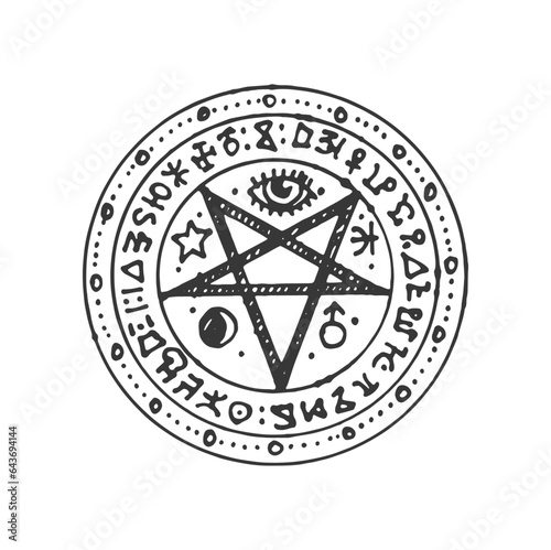 Circle magic pentagram sketch isolated mystic amulet talisman. Vector satanic star, alchemy, witchcraft and masonry, mystic sign