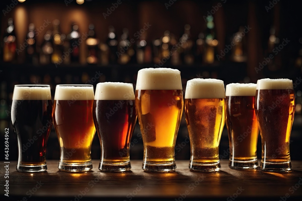 A composition of glasses full of different types of beer. ai generative