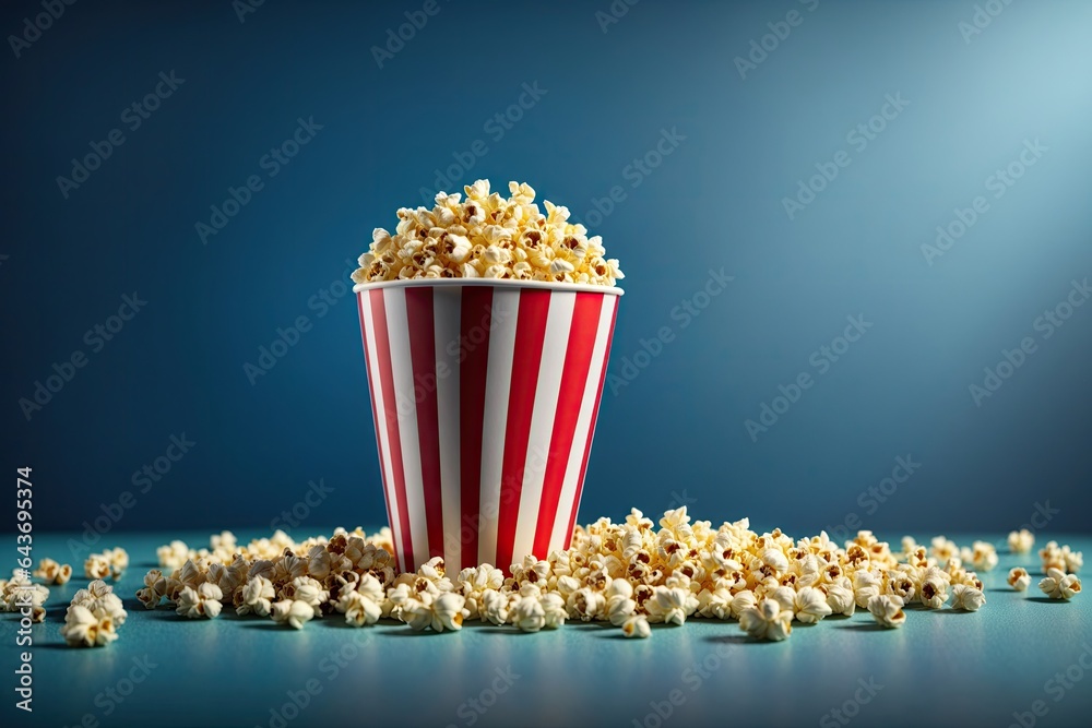 Delicious popcorn in a paper red striped cup. ai generative Delicious popcorn in a paper red striped cup. ai generative