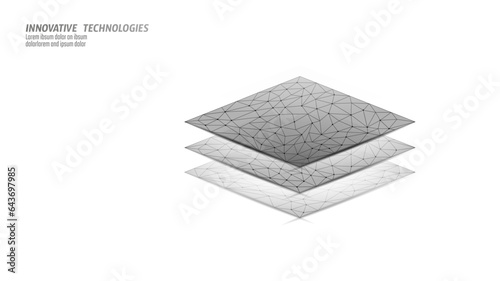 Low poly model layered fabric technology. White wire mesh futuristic digital soft textile properties vector illustration