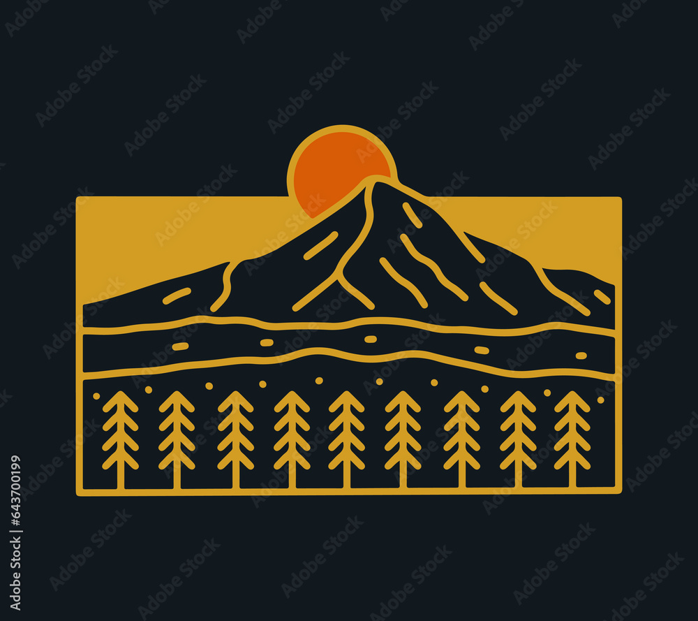 Mt Hood Oregon monoline vector illustration for t shirt patch badge design
