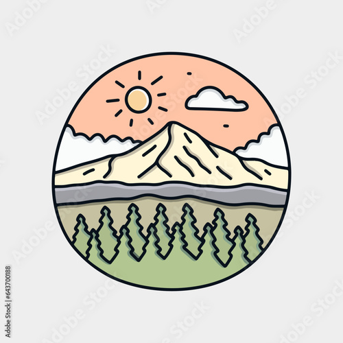 Mt Hood Oregon Portland mono line vector illustration t shirt sticker badge design