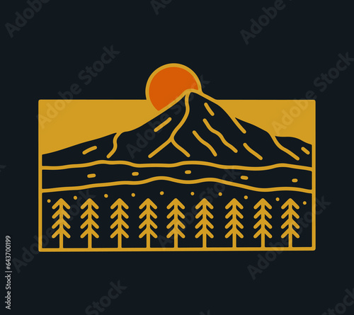 Mt Hood Oregon monoline vector illustration for t shirt patch badge design