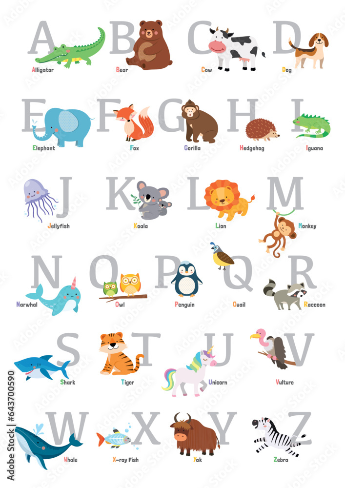 Vector Illustration, Animal Alphabet Poster 