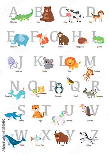 Fototapeta Naklejka Na Ścianę i Meble -  Vector Illustration, Animal Alphabet Poster 