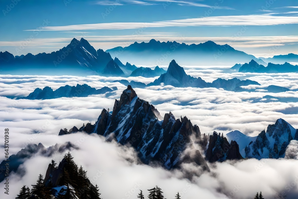 Mountain peaks emerging from clouds